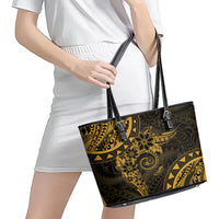 Polynesian Sunset Plumeria Leather Tote Bag Gold Polynesian Tattoo LT05 - Polynesian Pride