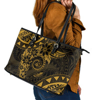 Polynesian Sunset Plumeria Leather Tote Bag Gold Polynesian Tattoo LT05 - Polynesian Pride