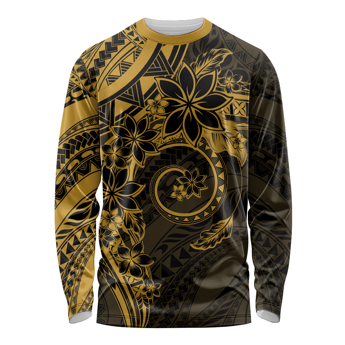 Polynesian Sunset Plumeria Long Sleeve Shirt Gold Polynesian Tattoo