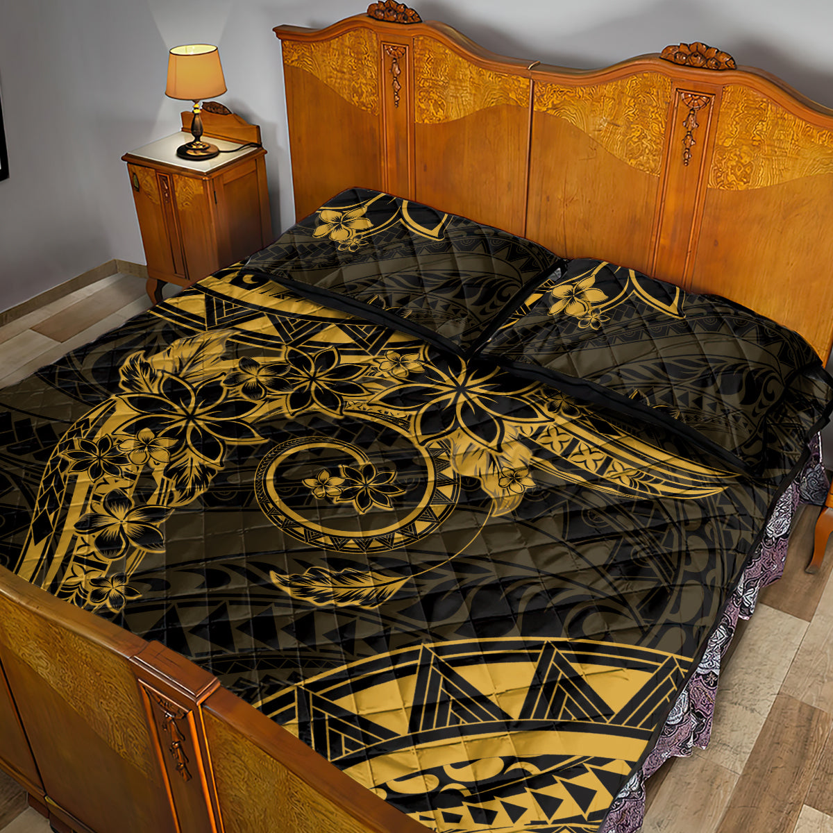 Polynesian Sunset Plumeria Quilt Bed Set Gold Polynesian Tattoo LT05 - Polynesian Pride