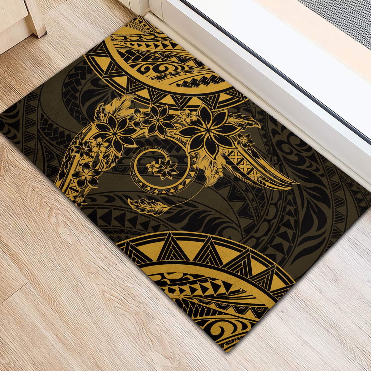 Polynesian Sunset Plumeria Rubber Doormat Gold Polynesian Tattoo LT05 - Polynesian Pride