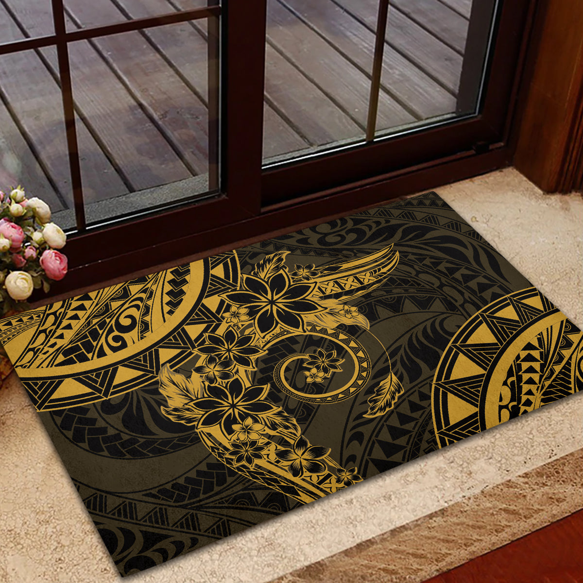 Polynesian Sunset Plumeria Rubber Doormat Gold Polynesian Tattoo LT05 - Polynesian Pride