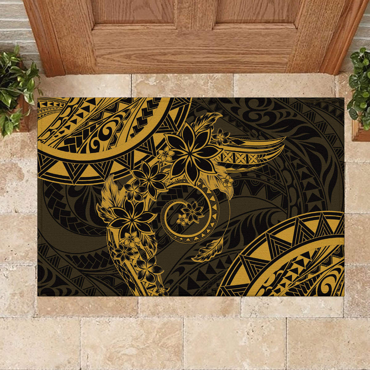 Polynesian Sunset Plumeria Rubber Doormat Gold Polynesian Tattoo LT05 - Polynesian Pride