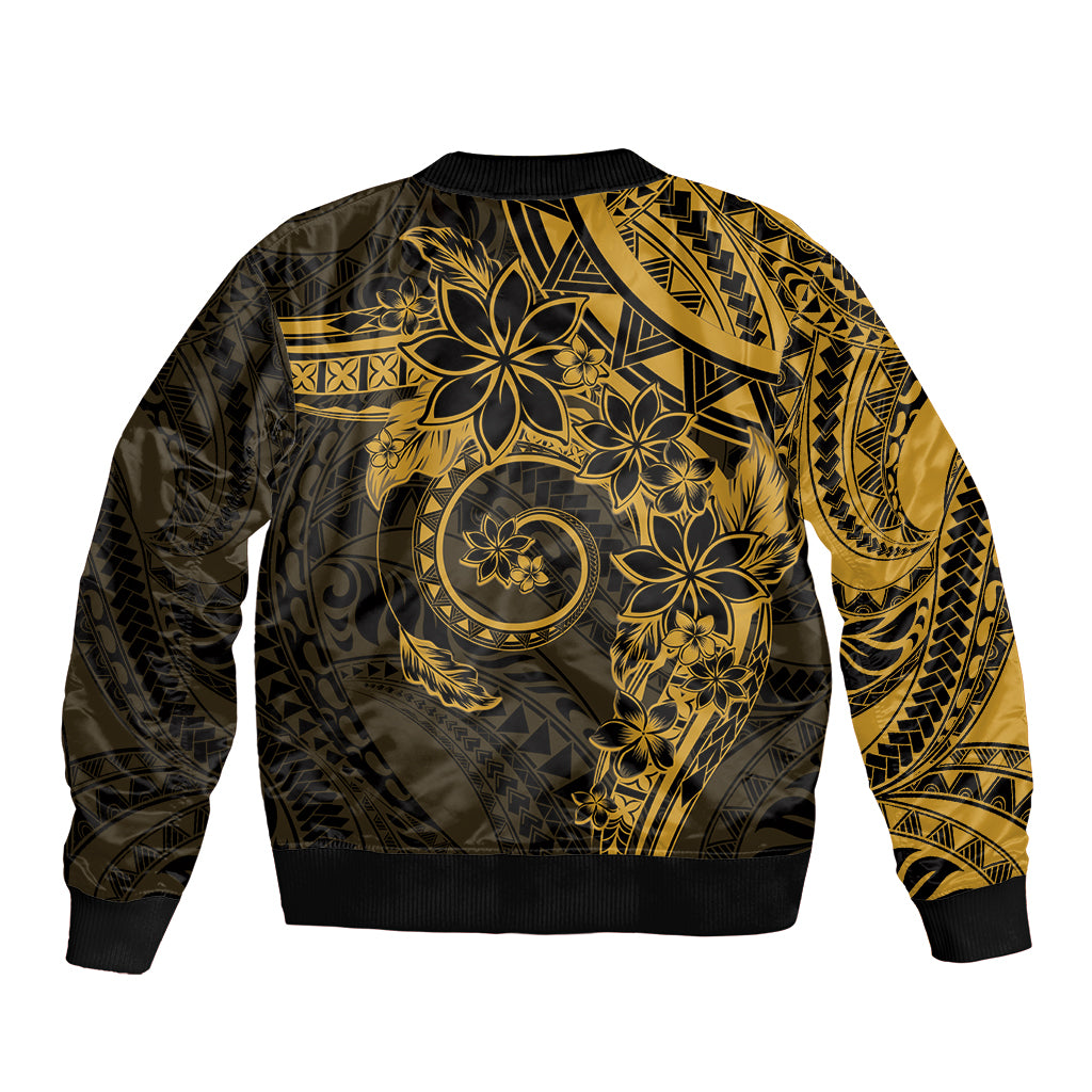 Polynesian Sunset Plumeria Sleeve Zip Bomber Jacket Gold Polynesian Tattoo LT05 - Polynesian Pride