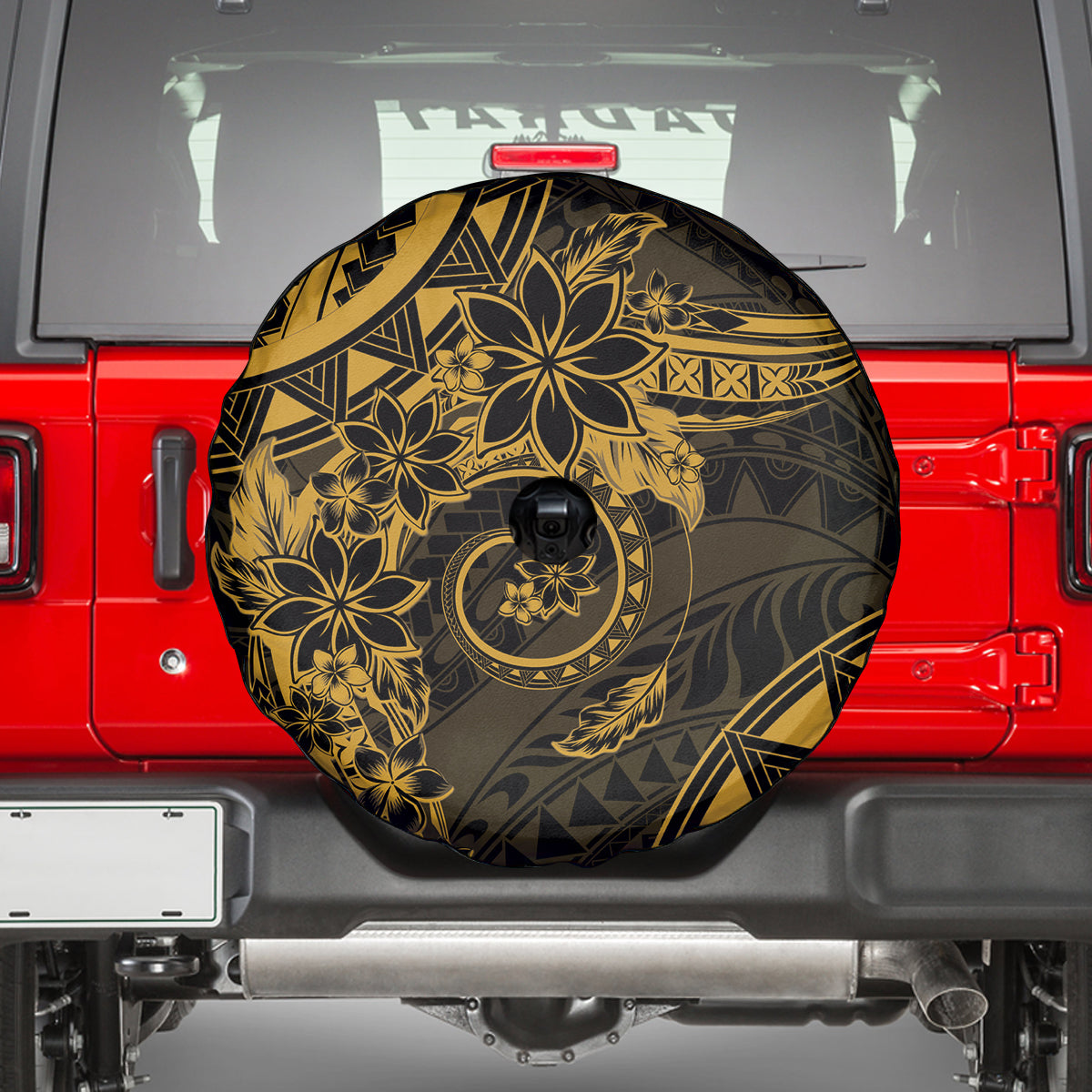 Polynesian Sunset Plumeria Spare Tire Cover Gold Polynesian Tattoo LT05 - Polynesian Pride