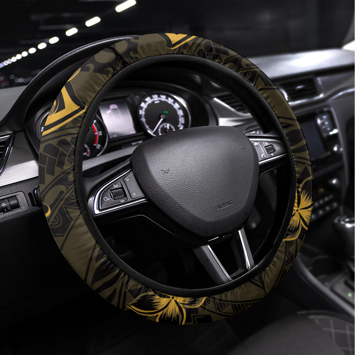 Polynesian Sunset Plumeria Steering Wheel Cover Gold Polynesian Tattoo LT05 Universal Fit Gold - Polynesian Pride