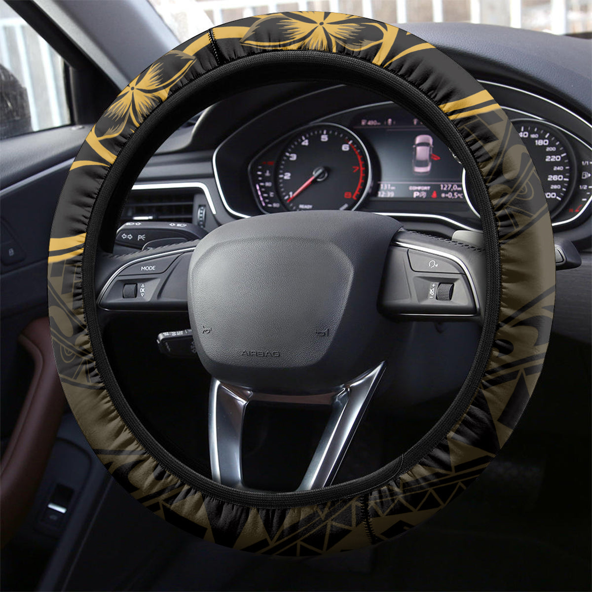 Polynesian Sunset Plumeria Steering Wheel Cover Gold Polynesian Tattoo LT05 - Polynesian Pride