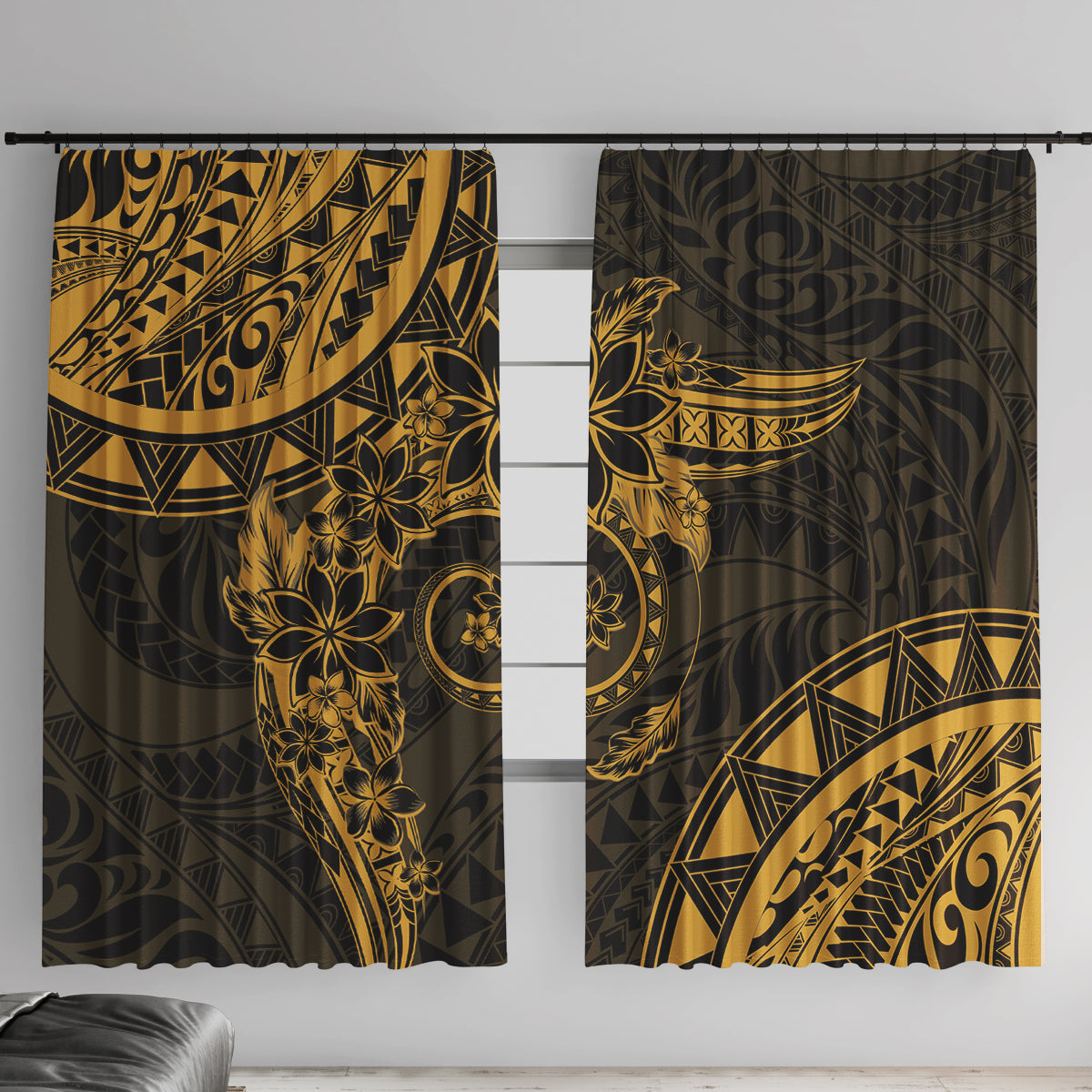 Polynesian Sunset Plumeria Window Curtain Gold Polynesian Tattoo