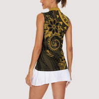 Polynesian Sunset Plumeria Women Sleeveless Polo Shirt Gold Polynesian Tattoo