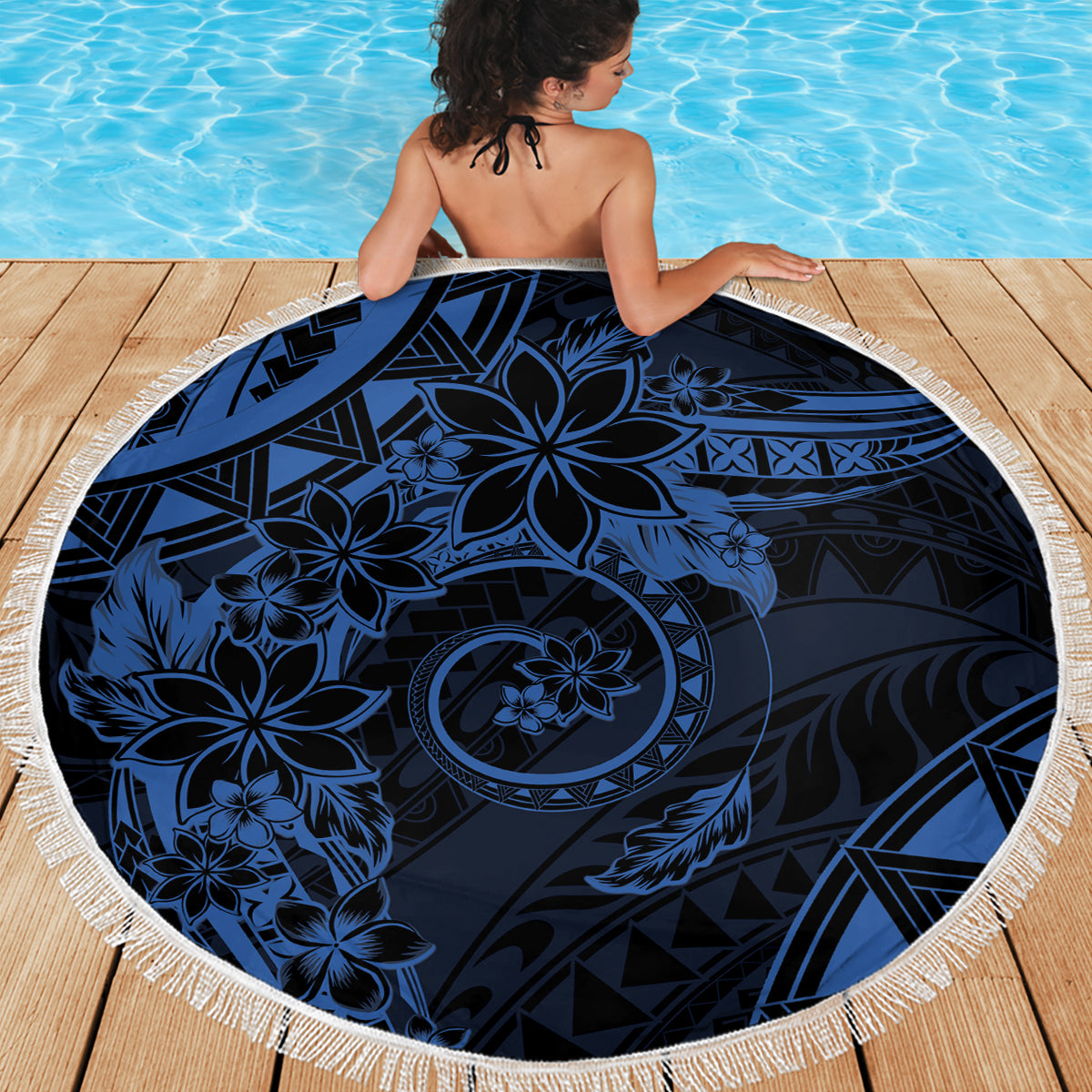 Polynesian Sunset Plumeria Beach Blanket Navy Polynesian Tattoo LT05 - Polynesian Pride