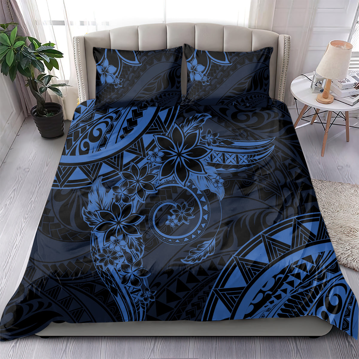 Polynesian Sunset Plumeria Bedding Set Navy Polynesian Tattoo LT05 - Polynesian Pride