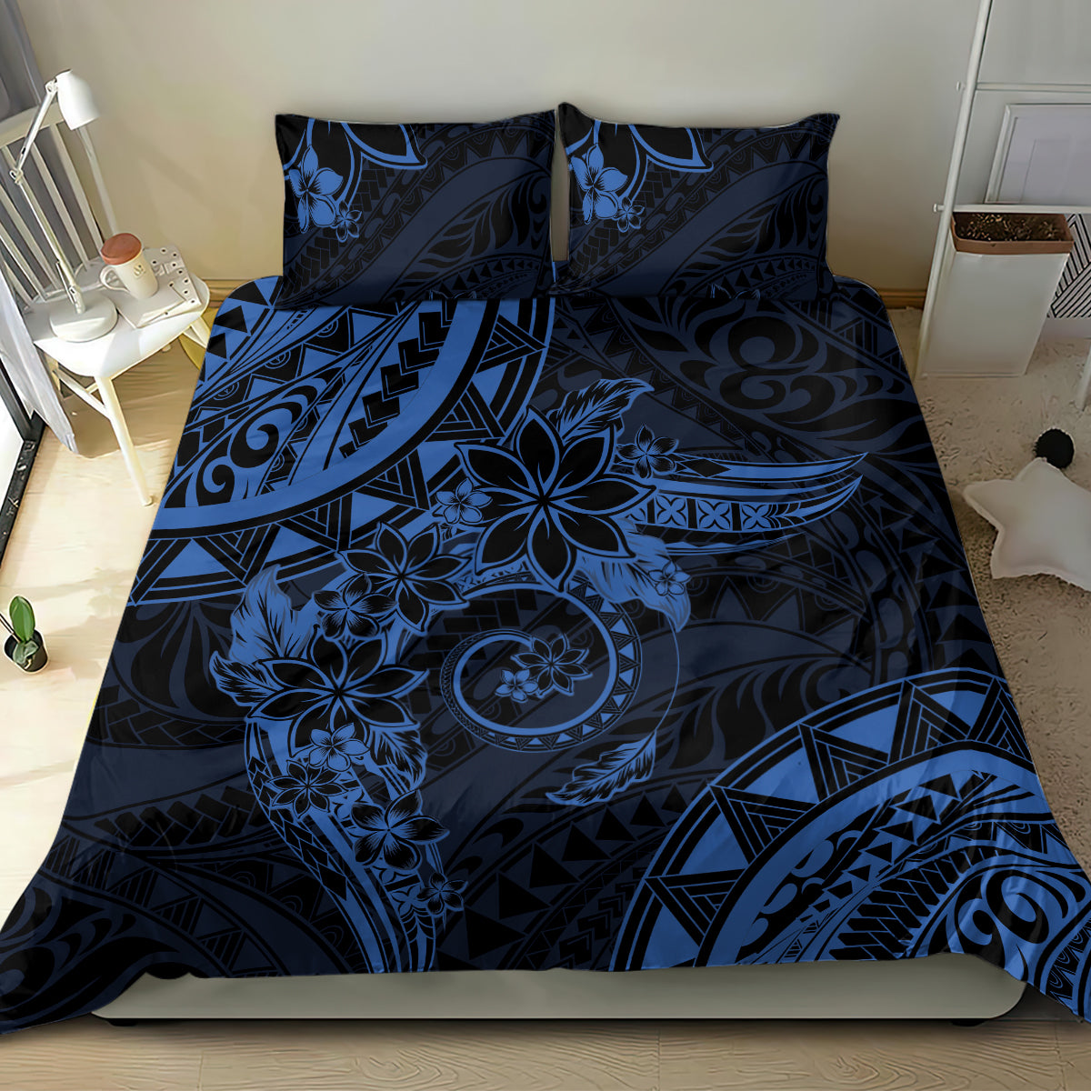 Polynesian Sunset Plumeria Bedding Set Navy Polynesian Tattoo LT05 - Polynesian Pride