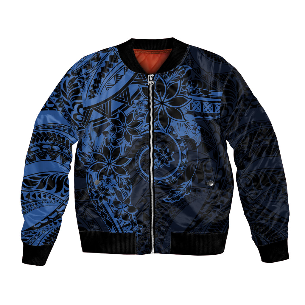 Polynesian Sunset Plumeria Bomber Jacket Navy Polynesian Tattoo LT05 Unisex Navy - Polynesian Pride