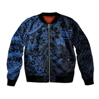 Polynesian Sunset Plumeria Bomber Jacket Navy Polynesian Tattoo LT05 Unisex Navy - Polynesian Pride
