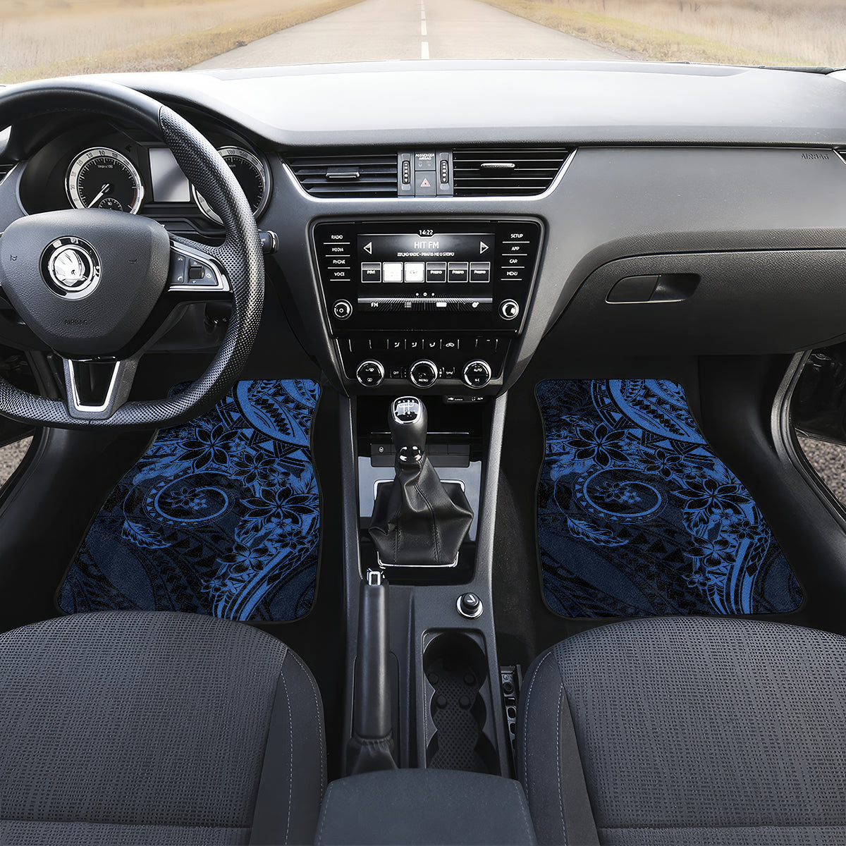 Polynesian Sunset Plumeria Car Mats Navy Polynesian Tattoo LT05 Set 2pcs - Front Navy - Polynesian Pride