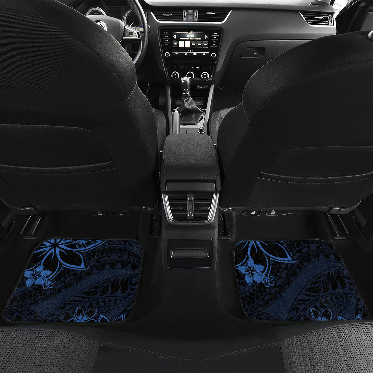 Polynesian Sunset Plumeria Car Mats Navy Polynesian Tattoo LT05 Set 2pcs - Back Navy - Polynesian Pride