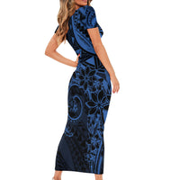 Polynesian Sunset Plumeria Family Matching Short Sleeve Bodycon Dress and Hawaiian Shirt Navy Polynesian Tattoo