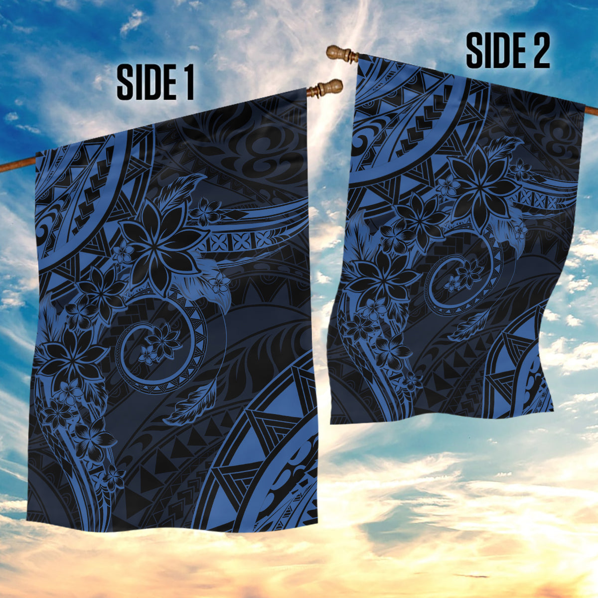 Polynesian Sunset Plumeria Garden Flag Navy Polynesian Tattoo LT05 - Polynesian Pride