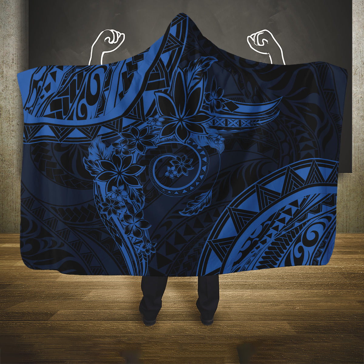 Polynesian Sunset Plumeria Hooded Blanket Navy Polynesian Tattoo LT05 One Size Navy - Polynesian Pride