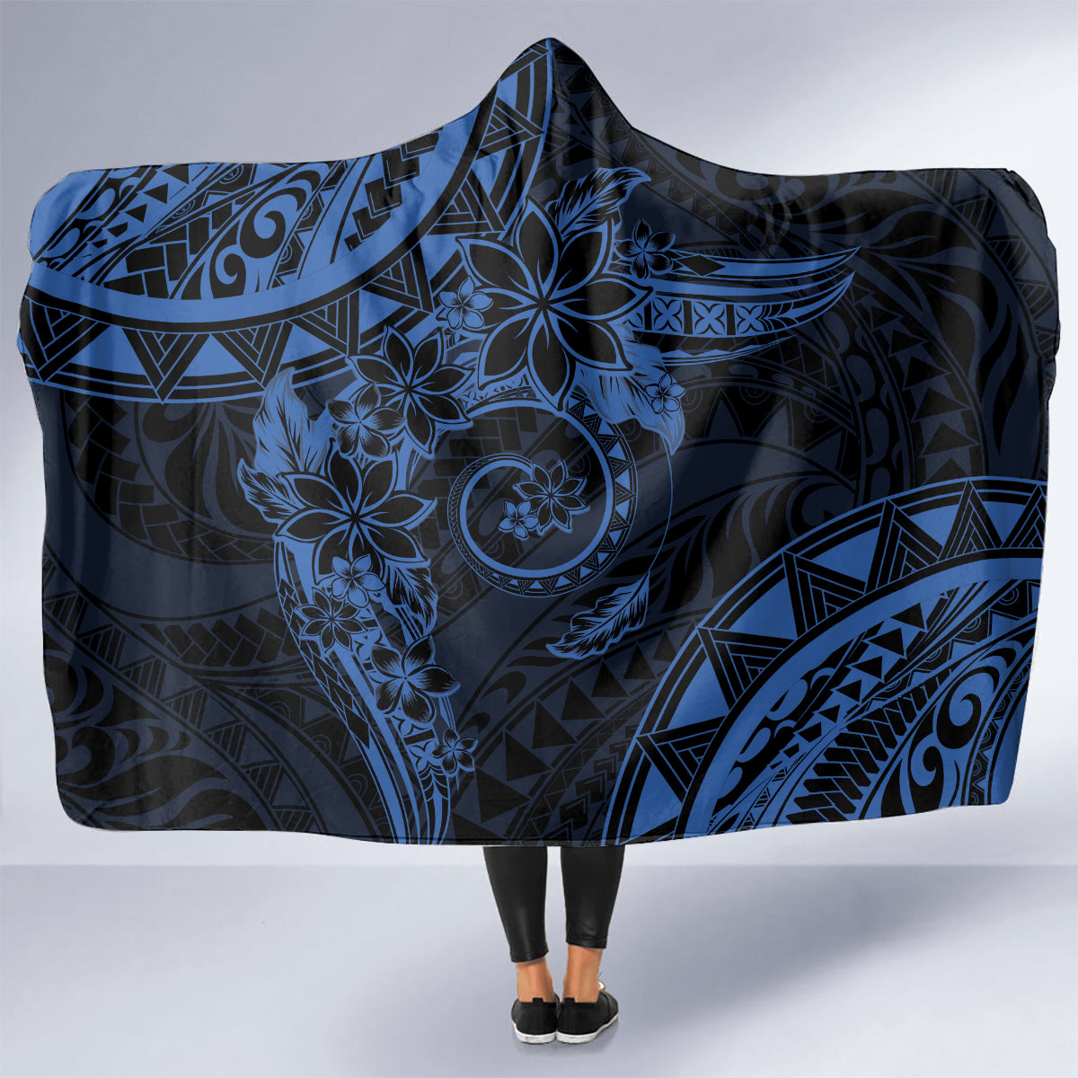 Polynesian Sunset Plumeria Hooded Blanket Navy Polynesian Tattoo LT05 - Polynesian Pride