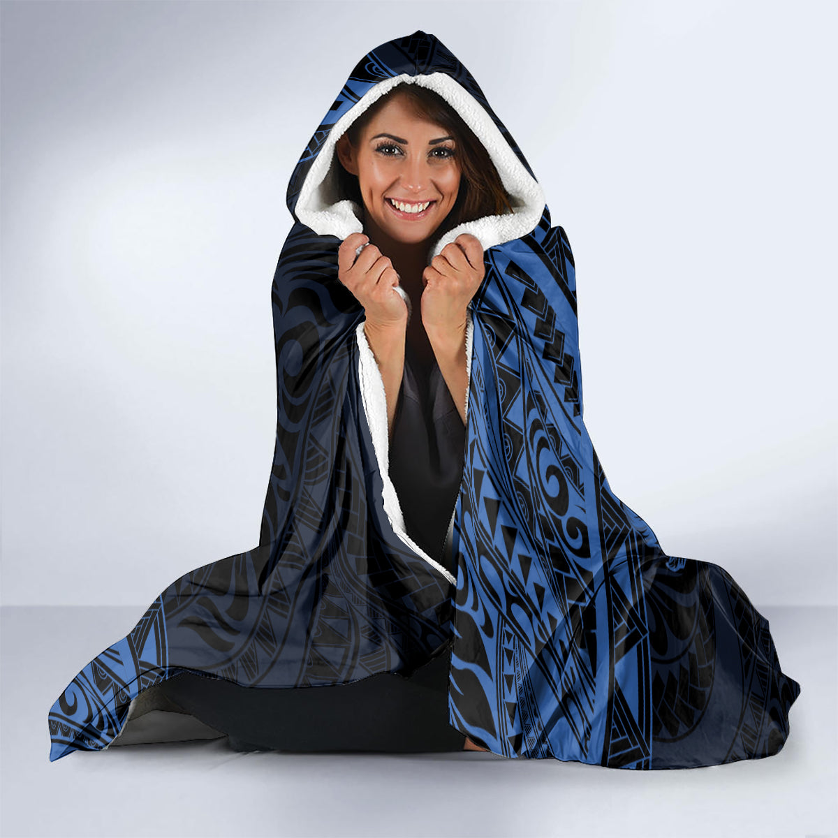 Polynesian Sunset Plumeria Hooded Blanket Navy Polynesian Tattoo LT05 - Polynesian Pride