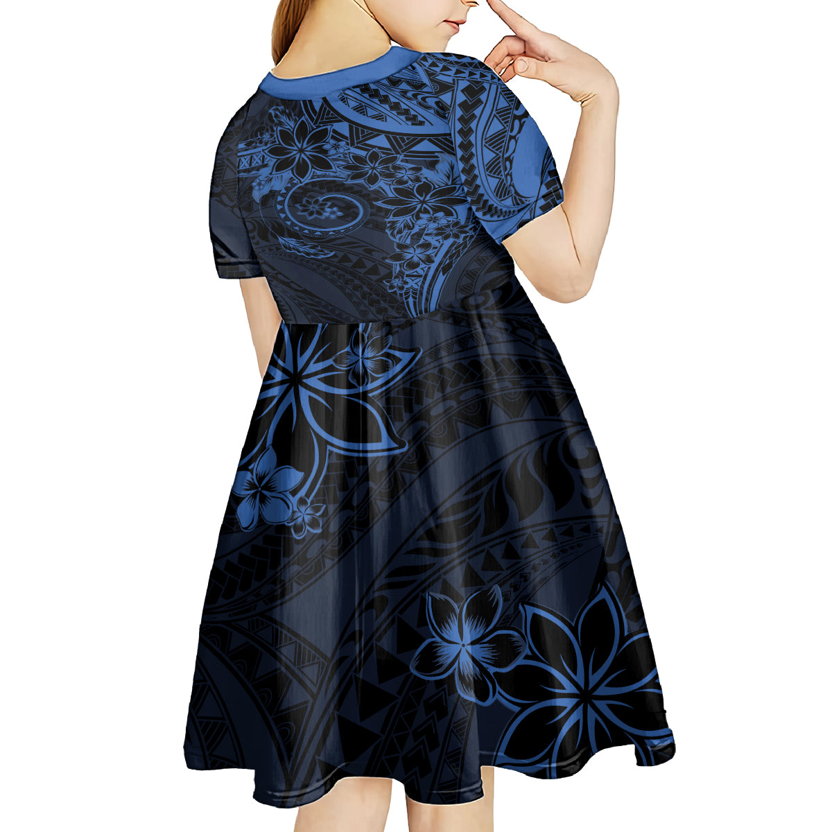 Polynesian Sunset Plumeria Kid Short Sleeve Dress Navy Polynesian Tattoo