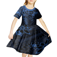 Polynesian Sunset Plumeria Kid Short Sleeve Dress Navy Polynesian Tattoo