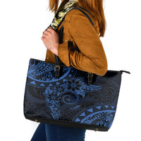 Polynesian Sunset Plumeria Leather Tote Bag Navy Polynesian Tattoo LT05 Navy - Polynesian Pride