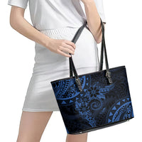 Polynesian Sunset Plumeria Leather Tote Bag Navy Polynesian Tattoo LT05 - Polynesian Pride