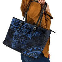 Polynesian Sunset Plumeria Leather Tote Bag Navy Polynesian Tattoo LT05 - Polynesian Pride