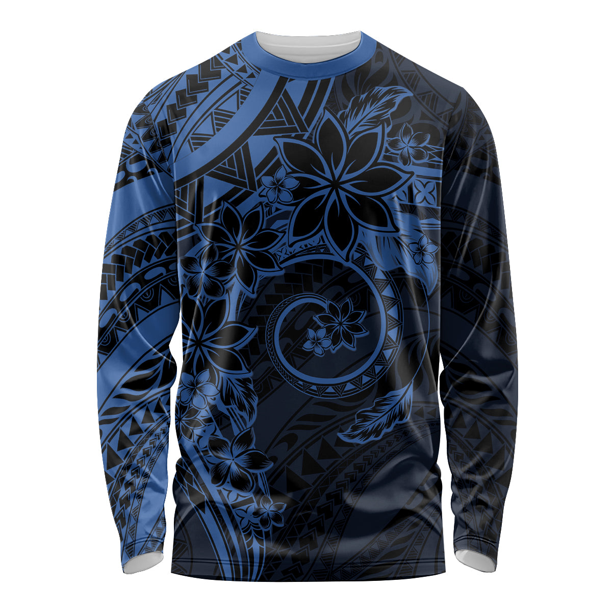 Polynesian Sunset Plumeria Long Sleeve Shirt Navy Polynesian Tattoo