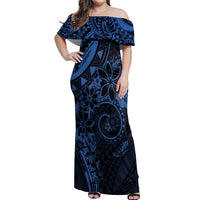 Polynesian Sunset Plumeria Off Shoulder Maxi Dress Navy Polynesian Tattoo LT05 Women Navy - Polynesian Pride