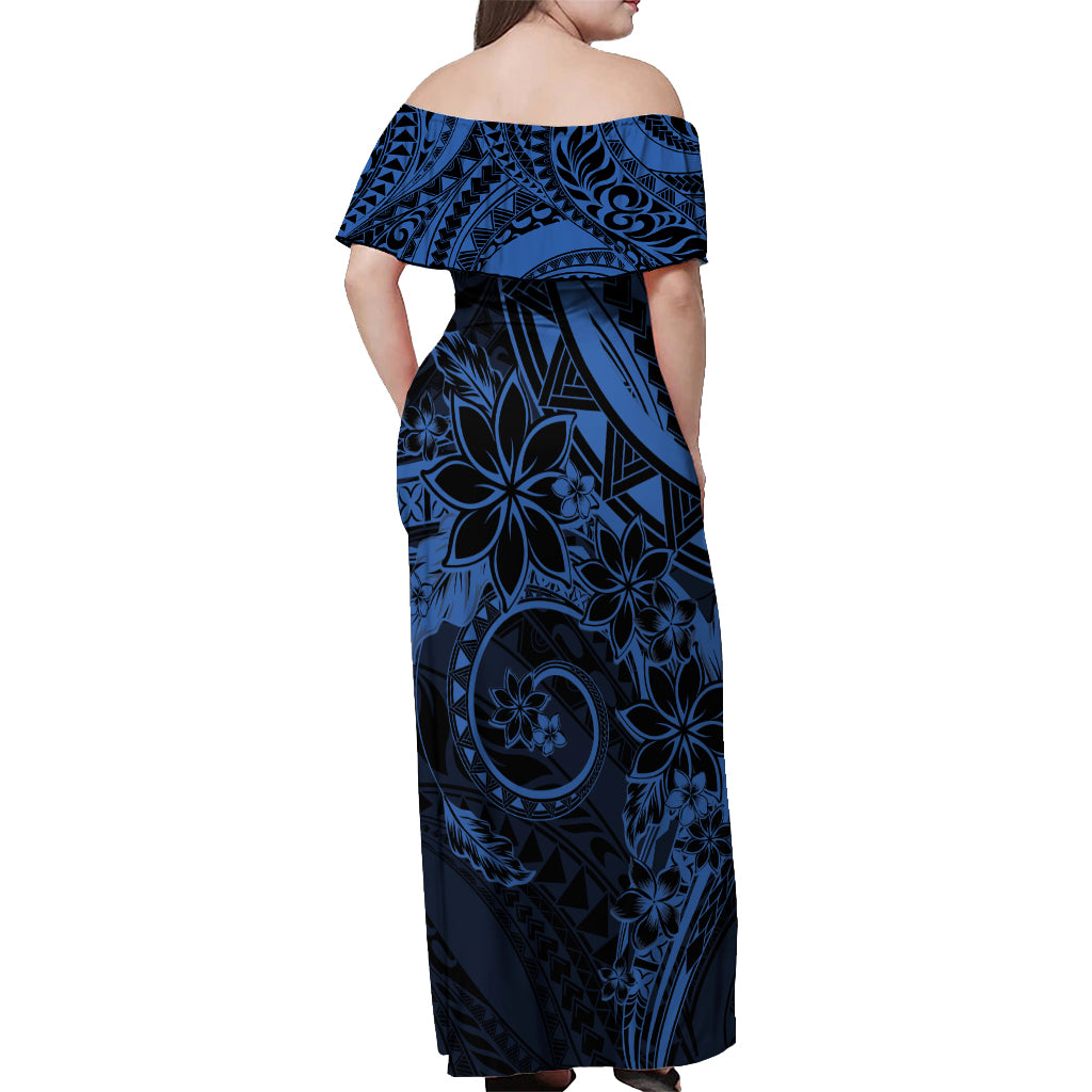 Polynesian Sunset Plumeria Off Shoulder Maxi Dress Navy Polynesian Tattoo LT05 - Polynesian Pride