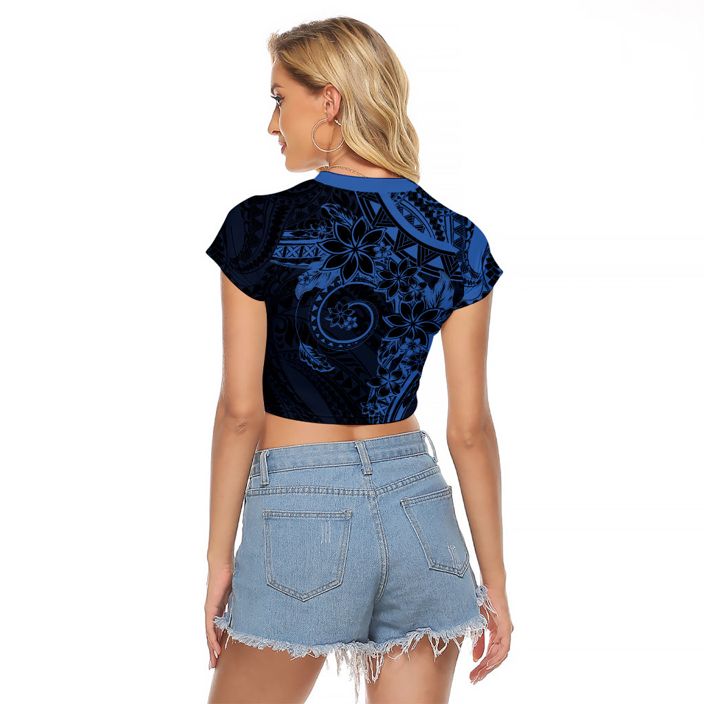 Polynesian Sunset Plumeria Raglan Cropped T Shirt Navy Polynesian Tattoo