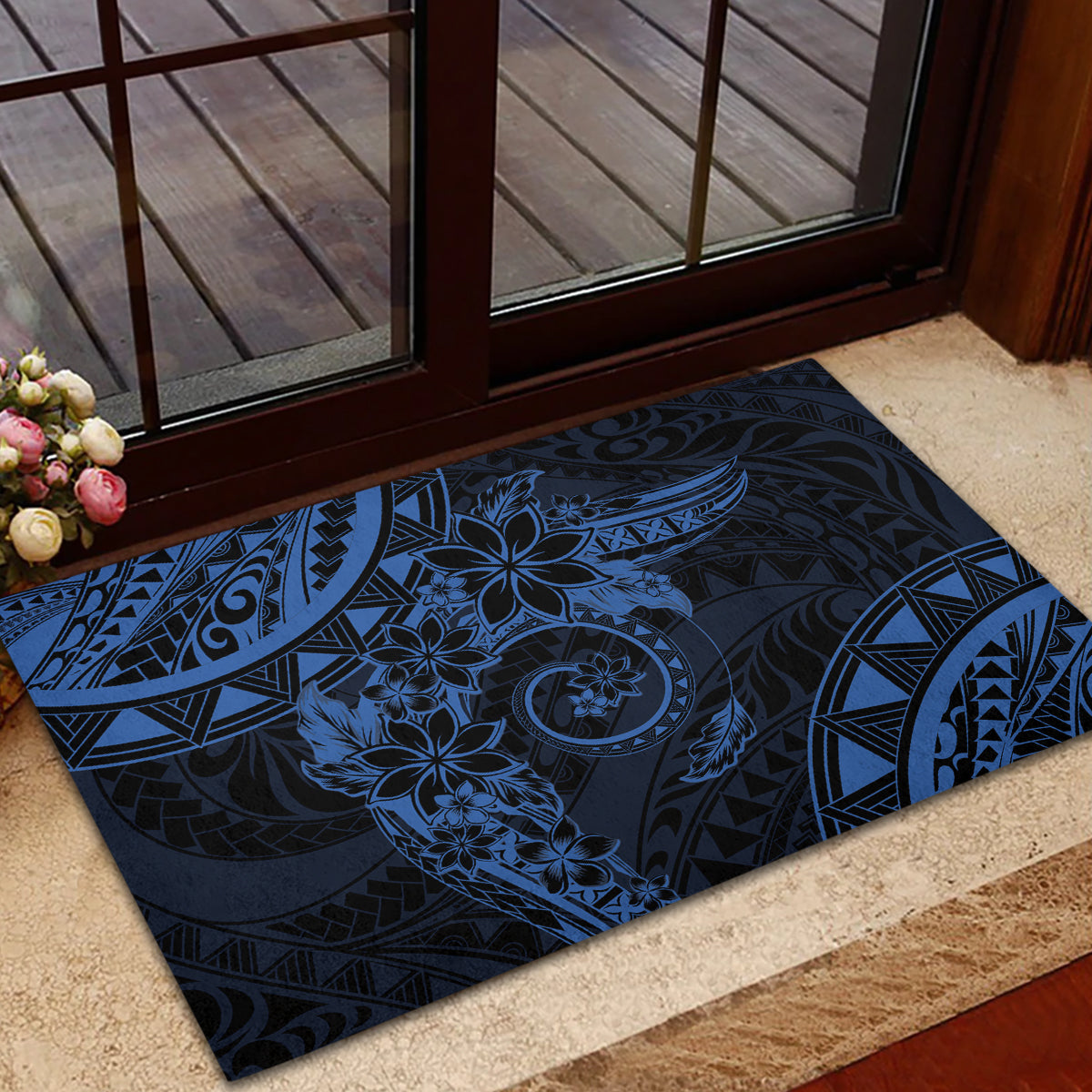 Polynesian Sunset Plumeria Rubber Doormat Navy Polynesian Tattoo LT05 - Polynesian Pride