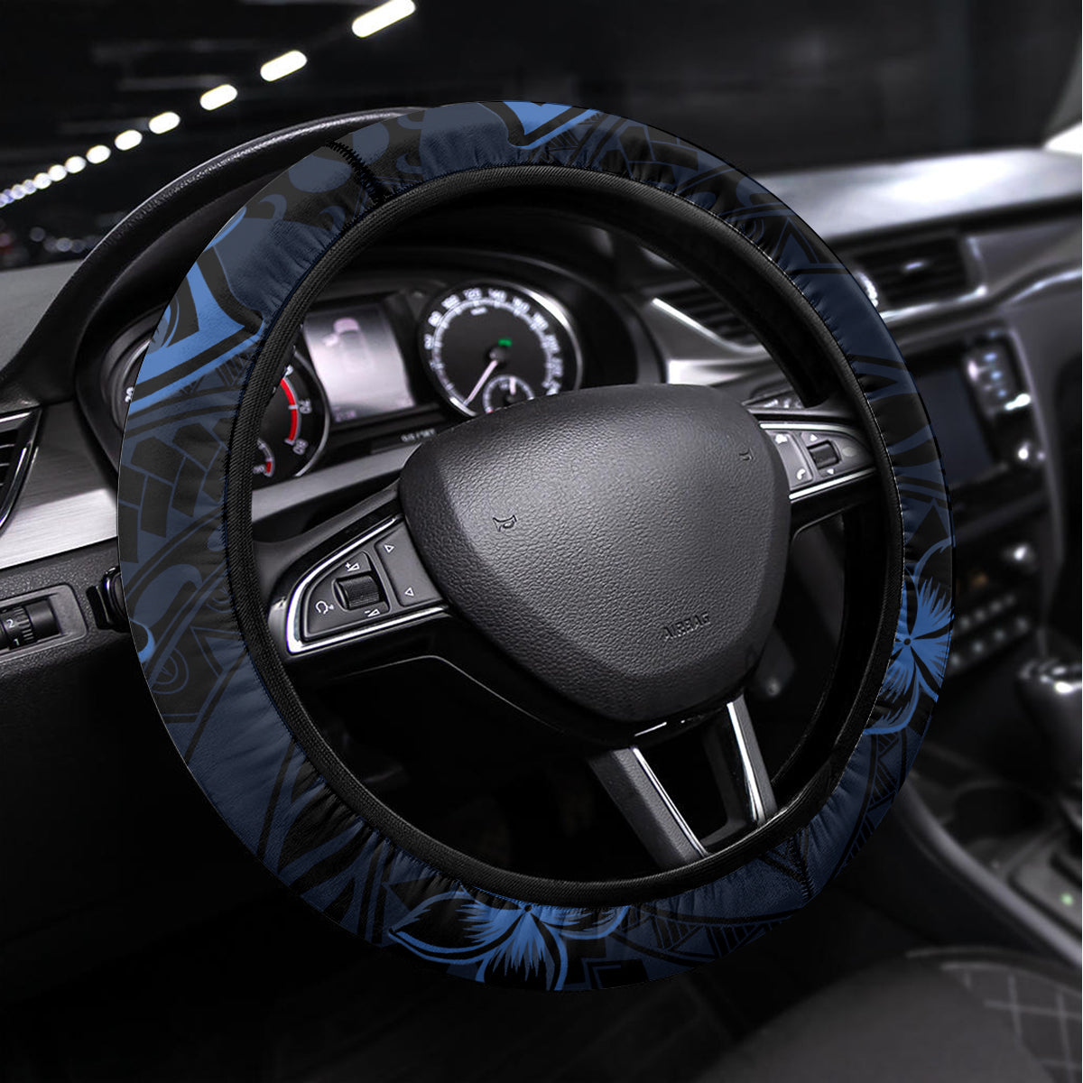 Polynesian Sunset Plumeria Steering Wheel Cover Navy Polynesian Tattoo LT05 Universal Fit Navy - Polynesian Pride