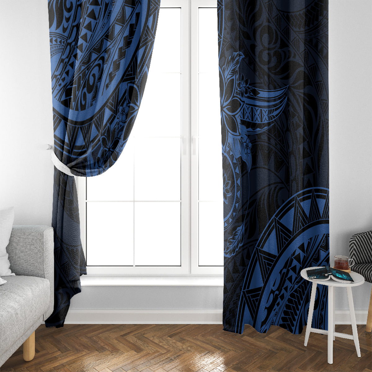 Polynesian Sunset Plumeria Window Curtain Navy Polynesian Tattoo LT05 - Polynesian Pride