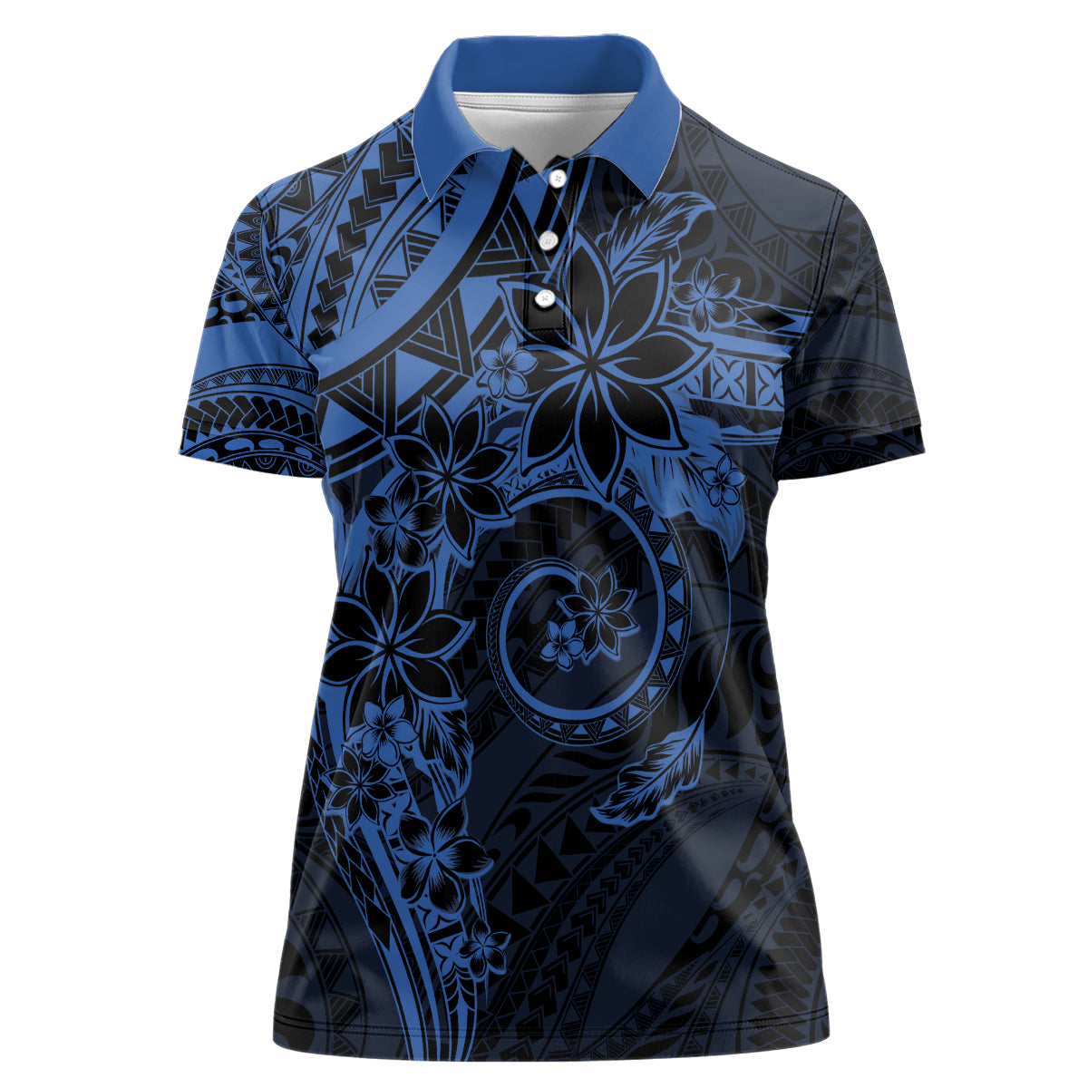 Polynesian Sunset Plumeria Women Polo Shirt Navy Polynesian Tattoo