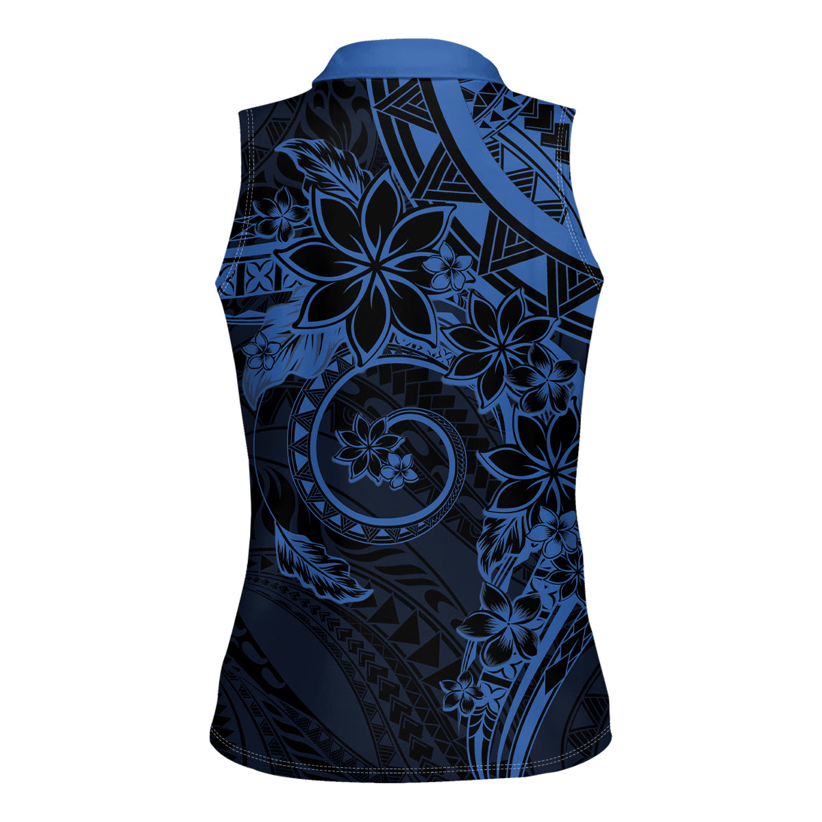 Polynesian Sunset Plumeria Women Sleeveless Polo Shirt Navy Polynesian Tattoo