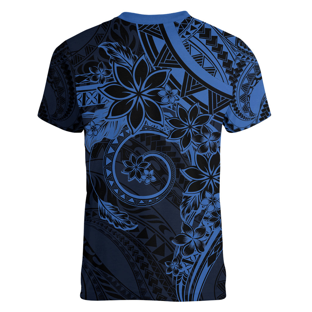 Polynesian Sunset Plumeria Women V-Neck T-Shirt Navy Polynesian Tattoo