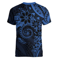 Polynesian Sunset Plumeria Women V-Neck T-Shirt Navy Polynesian Tattoo