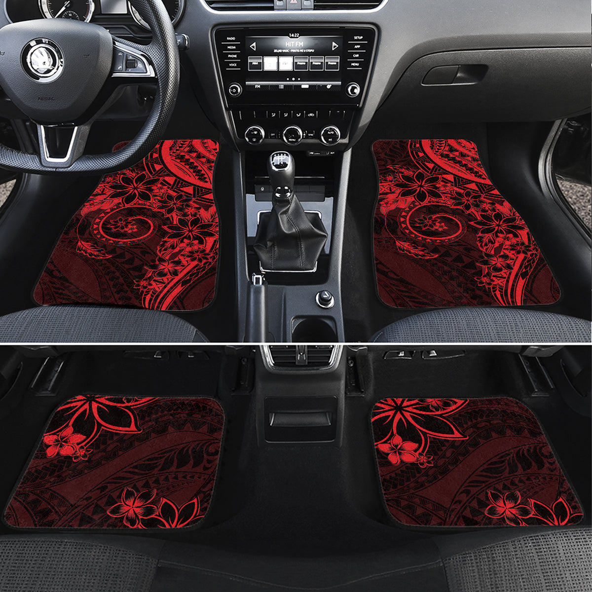 Polynesian Sunset Plumeria Car Mats Red Polynesian Tattoo LT05 Set 4pcs Red - Polynesian Pride