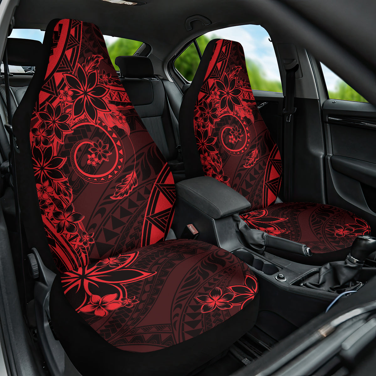 Polynesian Sunset Plumeria Car Seat Cover Red Polynesian Tattoo