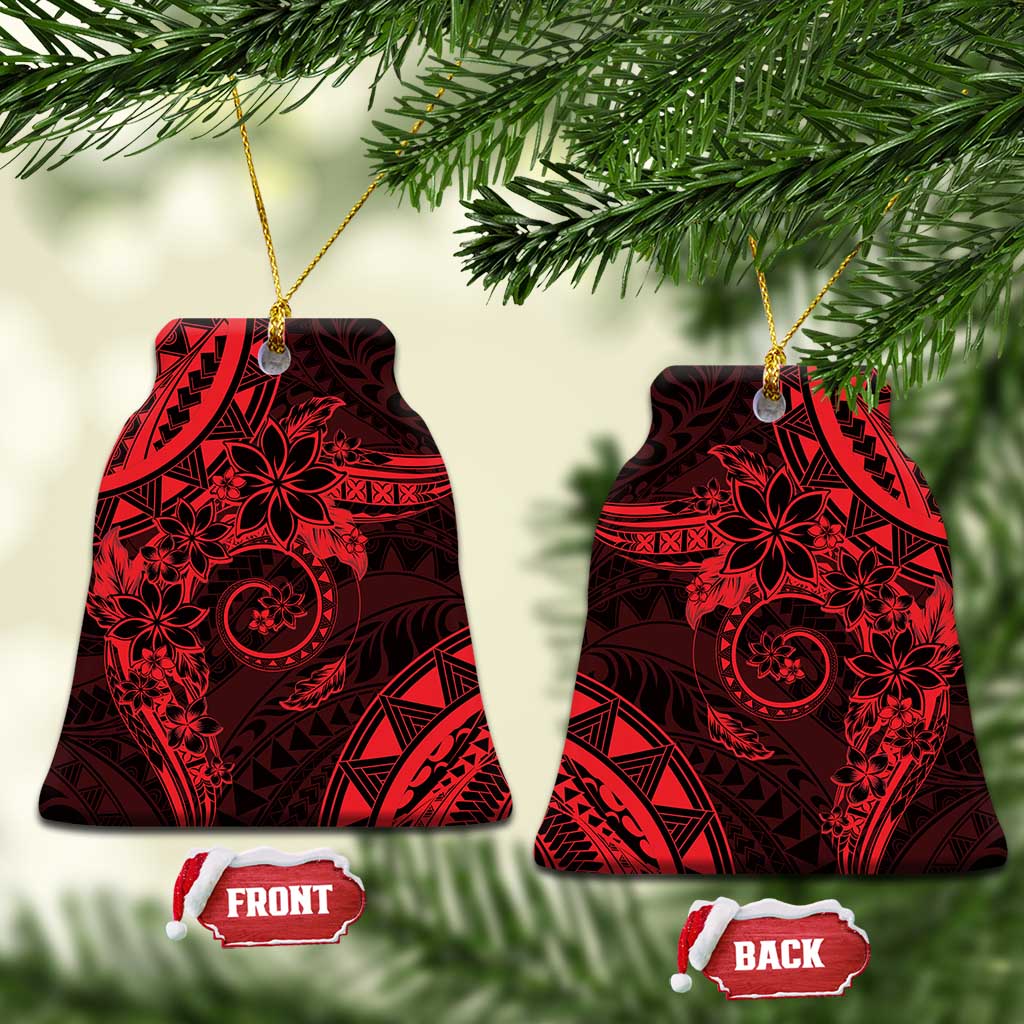 Polynesian Sunset Plumeria Ceramic Ornament Red Polynesian Tattoo LT05 Bell Flake Red - Polynesian Pride