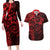 Polynesian Sunset Plumeria Couples Matching Long Sleeve Bodycon Dress and Hawaiian Shirt Red Polynesian Tattoo