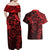 Polynesian Sunset Plumeria Couples Matching Off Shoulder Maxi Dress and Hawaiian Shirt Red Polynesian Tattoo