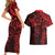 Polynesian Sunset Plumeria Couples Matching Short Sleeve Bodycon Dress and Hawaiian Shirt Red Polynesian Tattoo