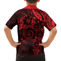 Polynesian Sunset Plumeria Family Matching Off The Shoulder Long Sleeve Dress and Hawaiian Shirt Red Polynesian Tattoo LT05 - Polynesian Pride