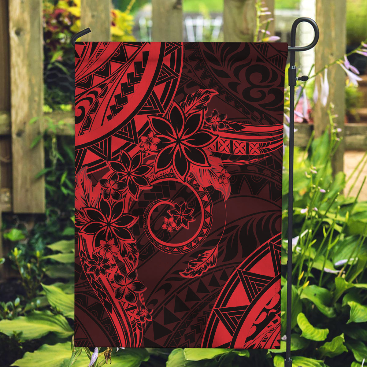 Polynesian Sunset Plumeria Garden Flag Red Polynesian Tattoo