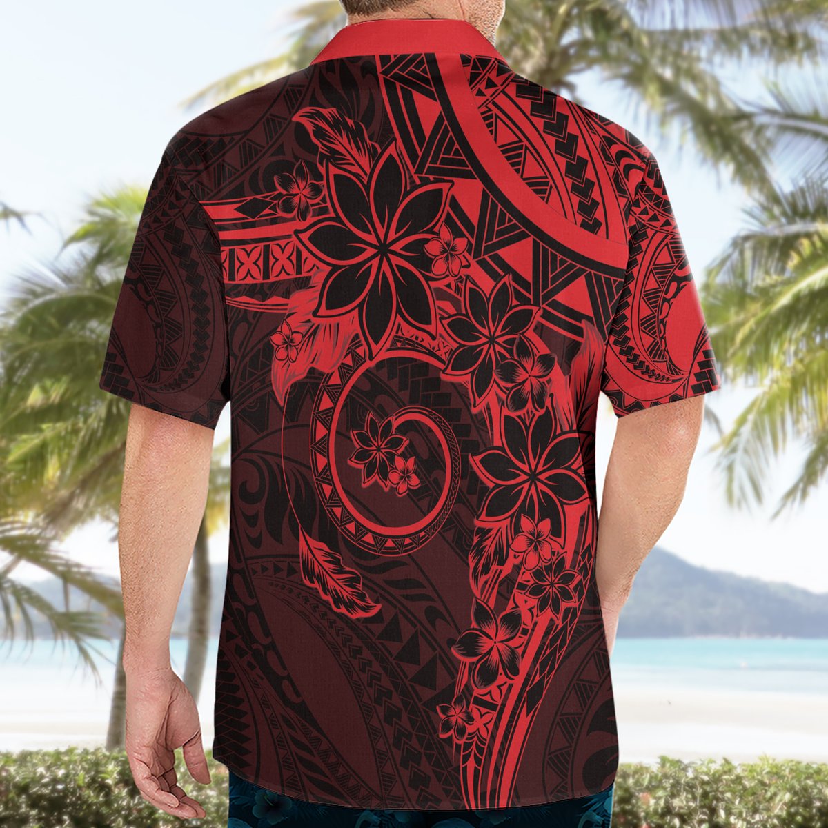 Polynesian Sunset Plumeria Hawaiian Shirt Red Polynesian Tattoo LT05 - Polynesian Pride